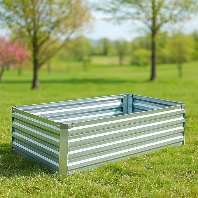 2 Pack 4x2x1FT Galvanized Raised Garden Beds Kit Outdoor Metal Gardening Planter Box for Vegetable Elevated Flower Herbs,Gray