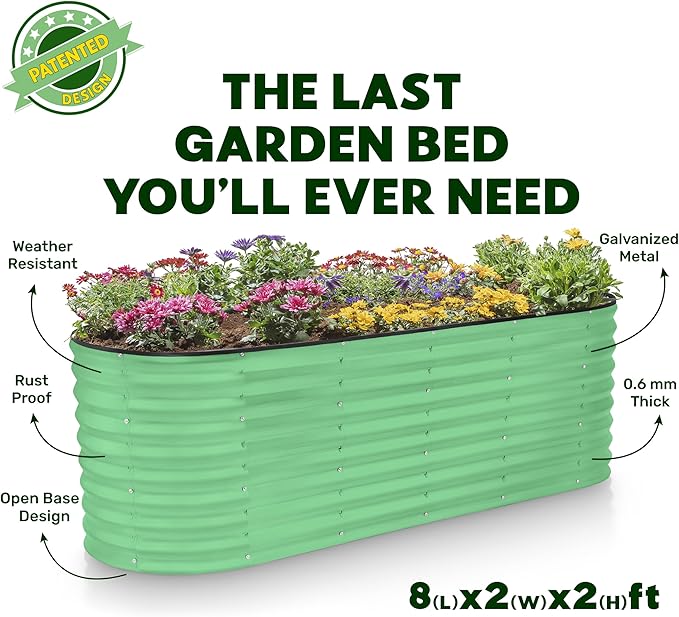 Plant & Plot Galvanized Raised Garden Beds Outdoor // 8×2×2 ft Planter Raised Beds for Gardening, Vegetables, Flowers // Large Metal Garden Box (Light Green) // Patented Tool-Free Design