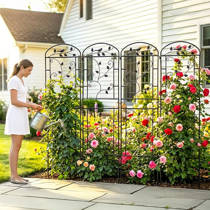 Garden Trellis for Climbing Plants Outdoor, Rustproof Metal Trellis with Black Coating, Plant Climbing Support for Rose Vines Flowers Vegetables Fruits - 4 Pack 71x20 in Plant Trellis Outdoor