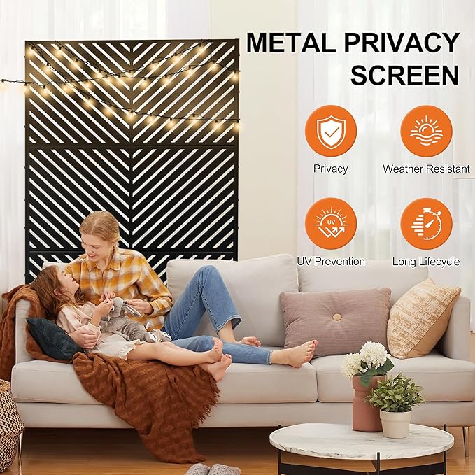 Metal Privacy Screen Outdoor, 71" H×47" W Privacy Fences and Panels for Patio Yard Deck, Freestanding Screens & Trellis, Weather Resistant (Black Parallel, 3 Panels)