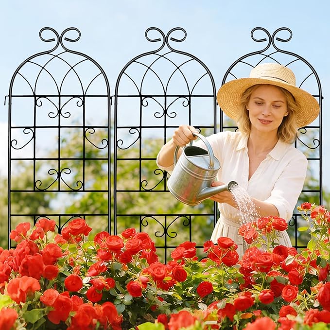 Lorenzo 4 Pcs 70 x 19.7 inch Metal Garden Trellis for Climbing Plants, Black Metal Coating Rustproof, Perfect for Supporting Climbing Plants Outdoor