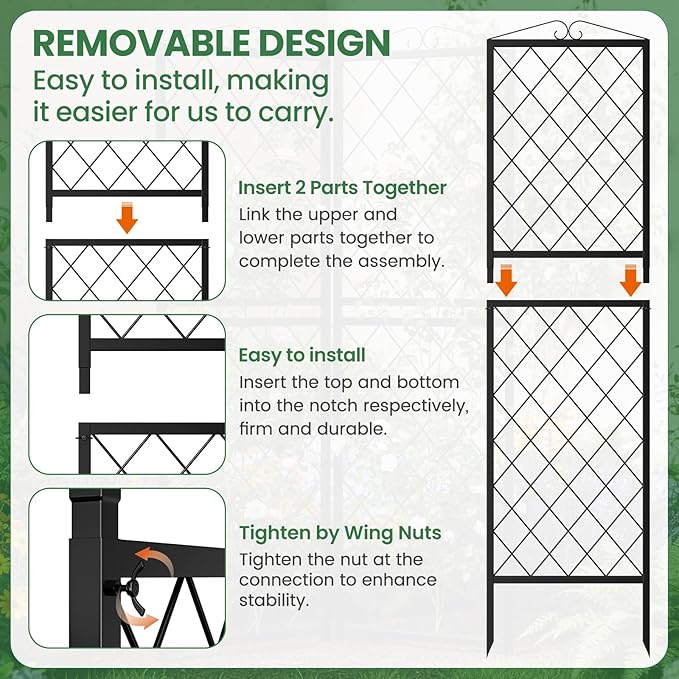 2 Pack 71 Inch Metal Garden Trellis for Climbing Plants, Thickened Square Tube Metal Garden Trellis for Vines Plant Rose Vegetable Support,Large Decorative Outdoor Trellis
