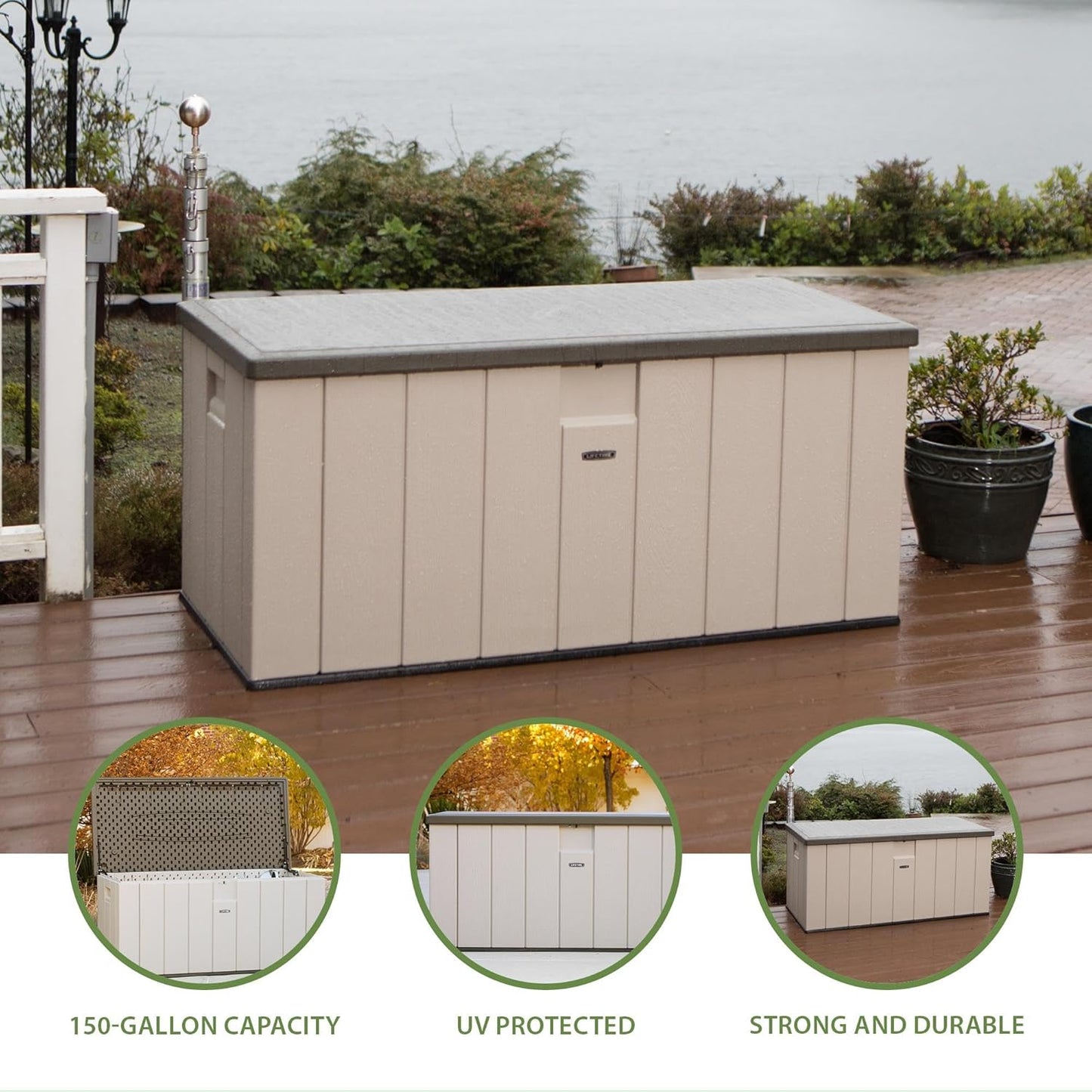 LIFETIME 60254 Heavy-Duty Outdoor Storage Deck Box, 150 Gallon, Desert Sand/Brown