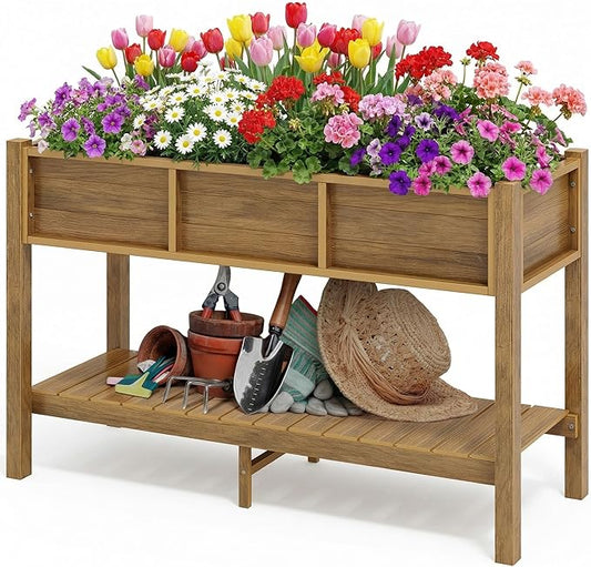 DWVO 48x18x30in Raised Garden Bed HDPE, Poly Wood Planter Box Stand,Weather-Resistant Planter Box with Legs, Elevated Garden Bed for Backyard, Patio, Balcony,Brown