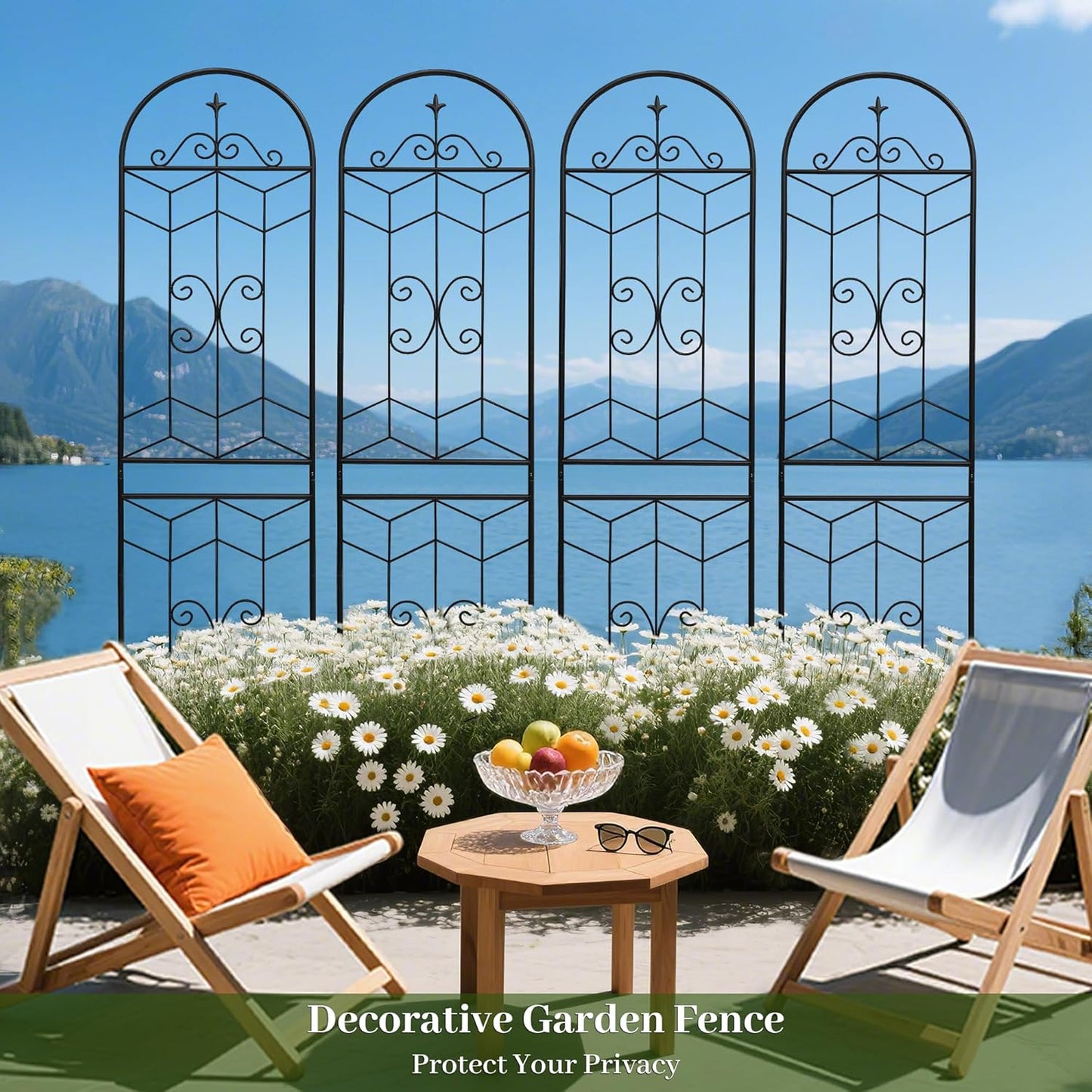 4 Pack Metal Garden Trellis 86.7" Tall Outdoor Climbing Plant Support for Roses, Flowers, Rustproof Durable Black Galvanized Tube, Lawn Garden Fence Decor Screen (4, Castle-86.7" H)