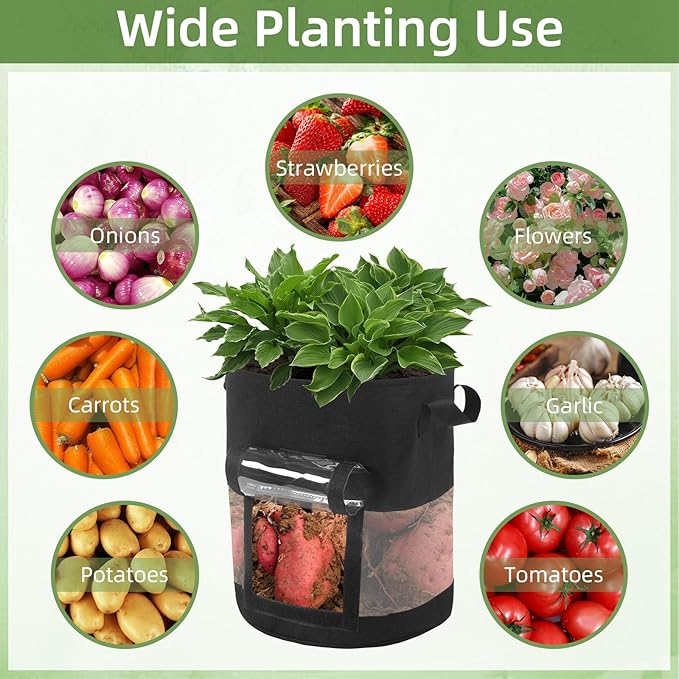 6 Pack 7 Gallon Visible Potato Grow Bags, Thickened Nonwoven Fabric Pots Potato Growing Containers with Handles & Visible Flap, Plant Grow Bags for Growing Potatoes, Tomatoes, Flowers, and Vegetables