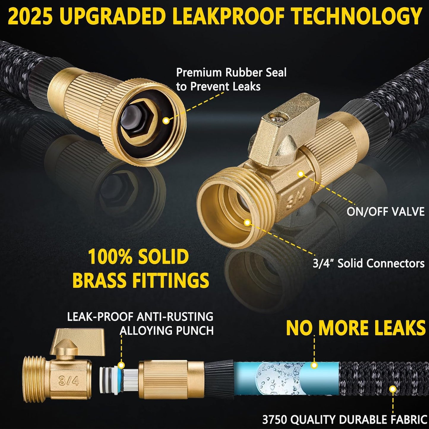 50 ft Expandable Garden Hose - Expanding Water Hose with 10 Spray Nozzles&3/4" Solid Brass Fittings - Retractable,Flexible，Lightweight No-Kink Free&Tangle Car Washing Pipe for Yard,Outdoor