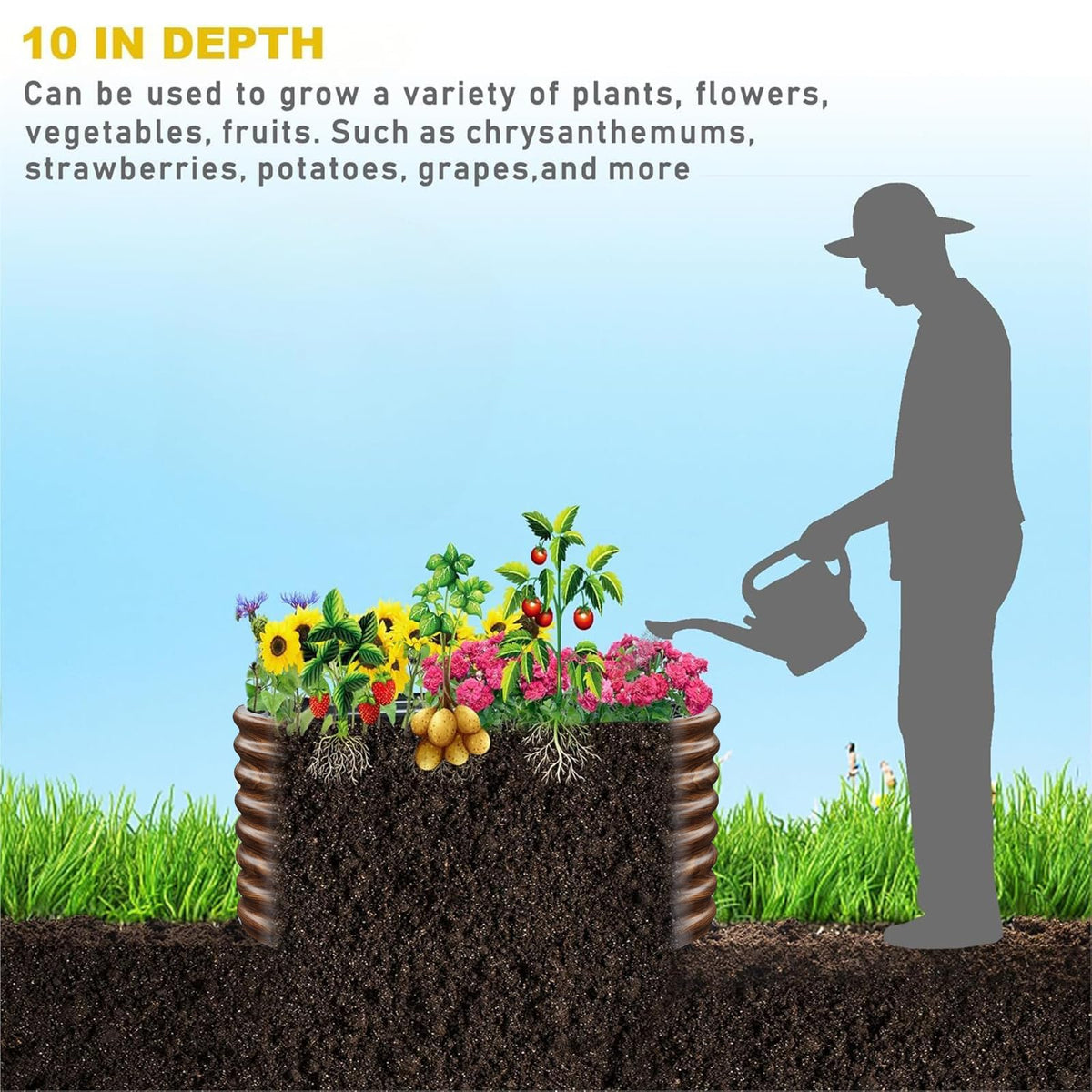 4 Pack Brown 2x2FT Round Corrugated Galvanized Steel Raised Garden Bed Outdoor (Brown / 2x2FTx10inch)