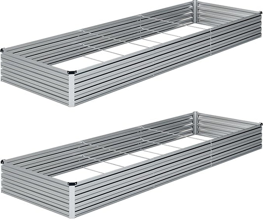 10×3×1FT(2PCS) Galvanized Raised Garden Bed Kit, Metal Planter Boxes,Large Outdoor Planters Garden for Planting Vegetables,Flowers,Herbs -Silver