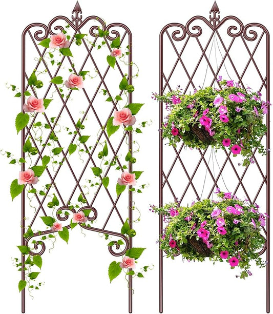 AMAGABELI GARDEN & HOME 2 Pack 60” x 18” Garden Trellis for Climbing Plants Outdoor Garden Fencing Decorative Plant Trellis Vegetables and Rose Trellis for Ivy Cucumbers Brown
