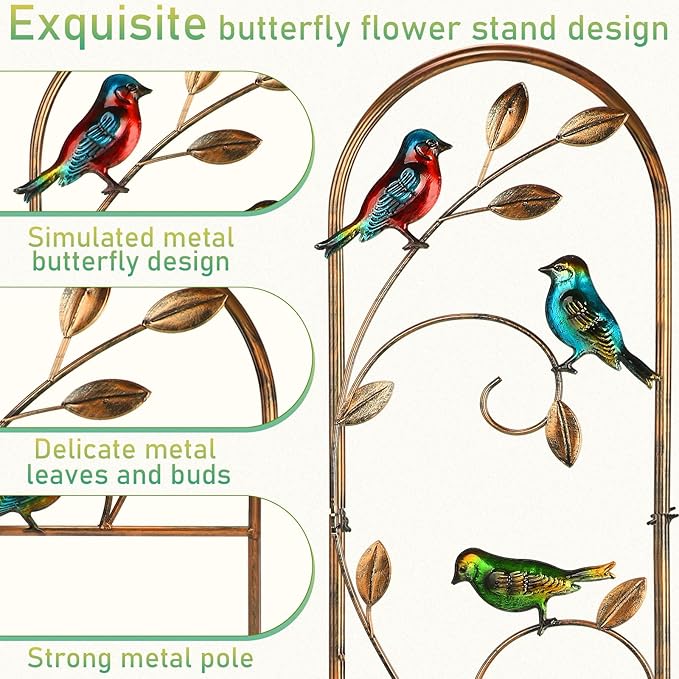Blulu 4 Pack Metal Garden Trellis for Climbing Plants, 60x11 Inch Detachable Rustproof Arched Fence Flower Vegetable Plant Stand for Outdoor Patio Yard Lawn Decorative(Hummingbird)