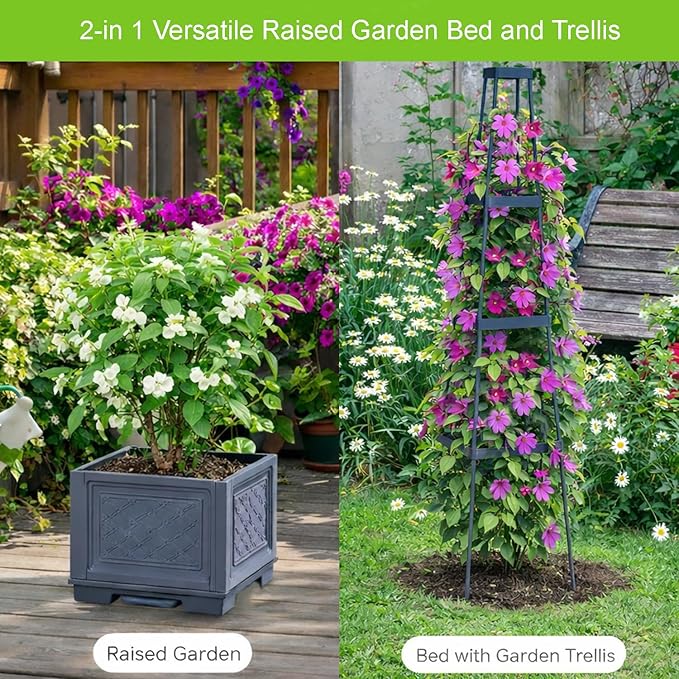 2PCS Raised Garden Bed Rolling Tomato Planter with Trellis, 57" Self-Watering Tomato Cage Planters Box for Climbing Plants Vegetable Flower Patio Garden Balcony Outdoor & Indoor (with Wheels)