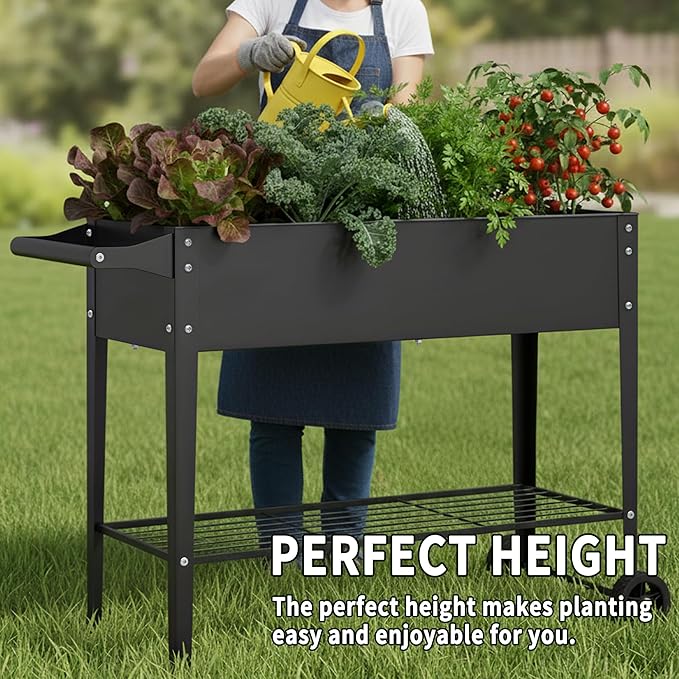 Elevate 32" Tall Raised Garden Bed with Wheel,Planter Box for Backyard,Outdoor Garden, Patio, Balcony, 400lb Capacity,Black