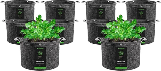VIVOSUN 10-Pack 7 Gallon Grow Bags, 500G Thick Nonwoven Fabric Pots with Strap Handles, Multi-Purpose Rings, for Low Stress Plant Training Fruits, Vegetables, and Flowers