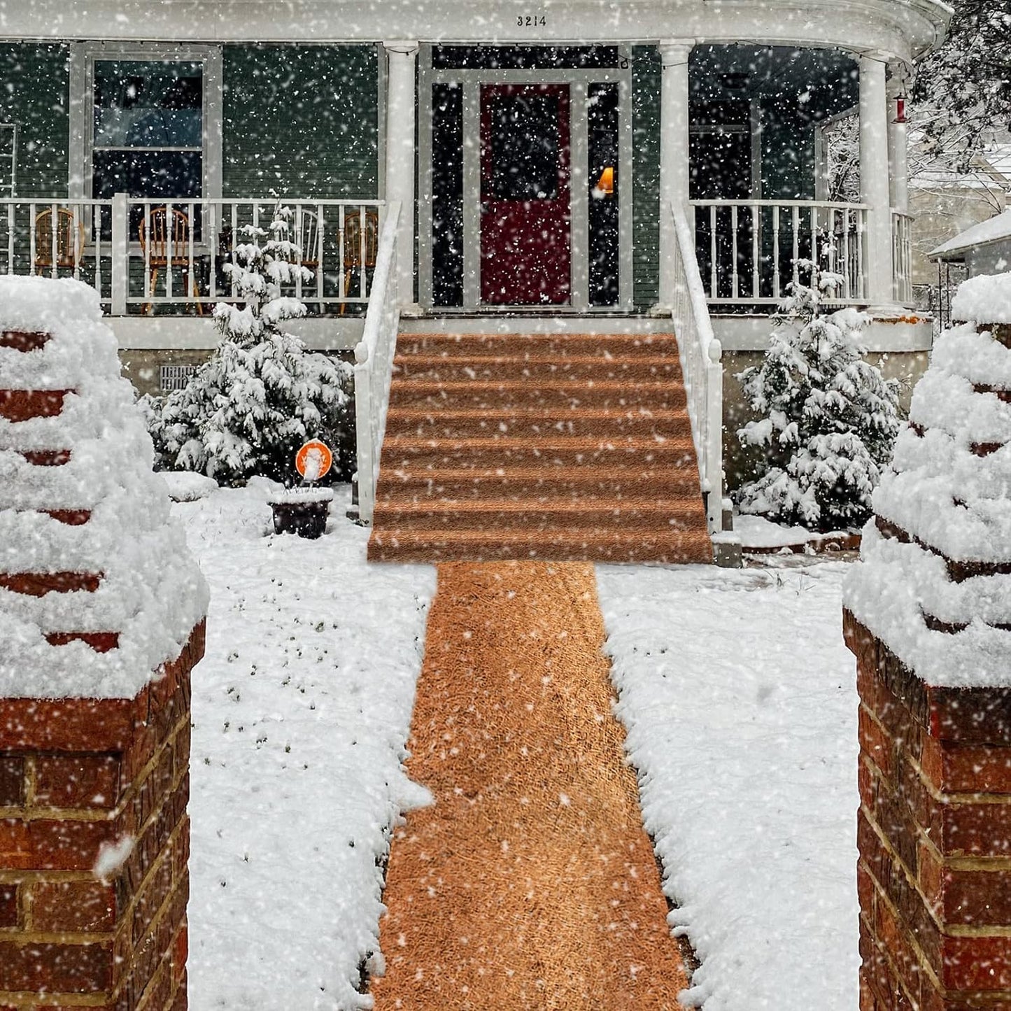 4 Pack Thickened No Slip Ice and Snow Carpet-16×118x0.28 Inch Natural Coconut Fiber Carpet Mat Walking Safety, Winter Walkway Carpet Runner for Front Door Hallway Stairs Outdoor Patio Porch Garden