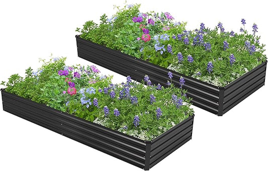 2PCS 8x4x1ft Galvanized Raised Garden Bed Kit, Galvanized Planter Raised Garden Boxes Outdoor, Large Metal Raised Garden Beds for Vegetables,Black