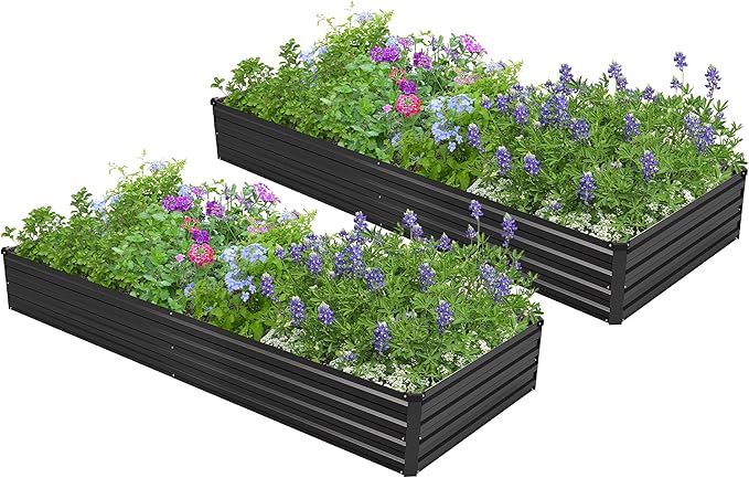 2PCS 6x3x1ft Galvanized Raised Garden Bed Kit, Galvanized Planter Raised Garden Boxes Outdoor, Large Metal Raised Garden Beds for Vegetables,Black