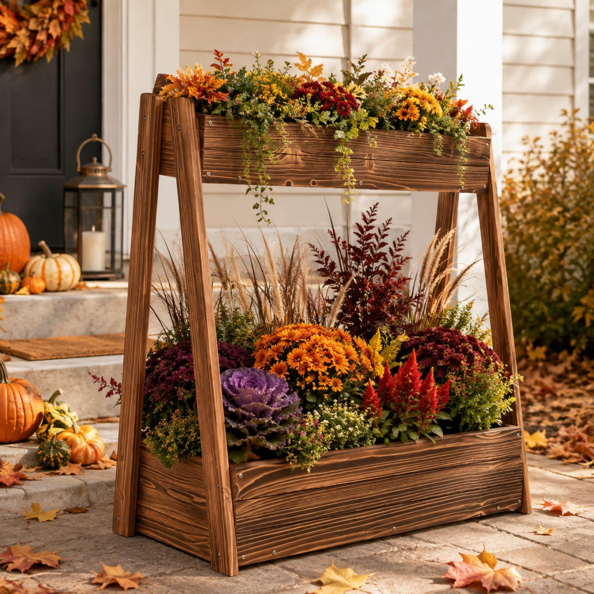36" 2 Tier Freestanding Elevated Wooden Raised Garden Bed (36" H Garden Bed-carbonized Wood Color)