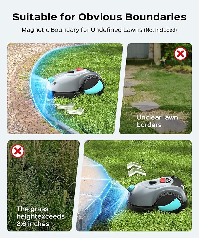 V100 Robotic Lawn Mower – Visual Navigation & Smart Obstacle Avoidance, Adjustable Cutting Height 0.8–2.4 in, Low-Noise Auto Mowing for Small Lawns up to 1,600 sq ft