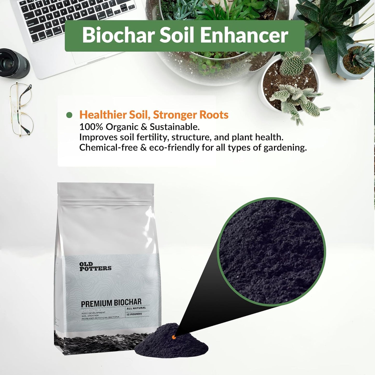 Premium Biochar Soil Enhancer – 100% Organic Charcoal Amendment for Improved Soil Health and Plant Growth (12 Quarts)