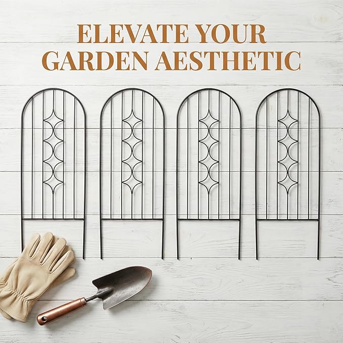 4 Pack Arched Metal Garden Trellis for Climbing Plants 45" H x 15.9" W, Rustproof Iron Trellis with Decorative Scrollwork, Perfect for Roses, Vines, and Flower Beds
