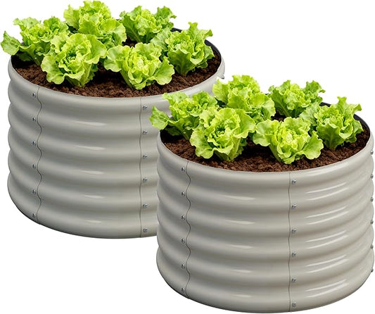 2PCS 2x2x1.5FT Galvanized Raised Garden Bed Kit,Vegetable Boxes-Round Metal Flower Box,Large Planter Raised Beds Outdoor Garden for Planting,Fruit,Herb-White