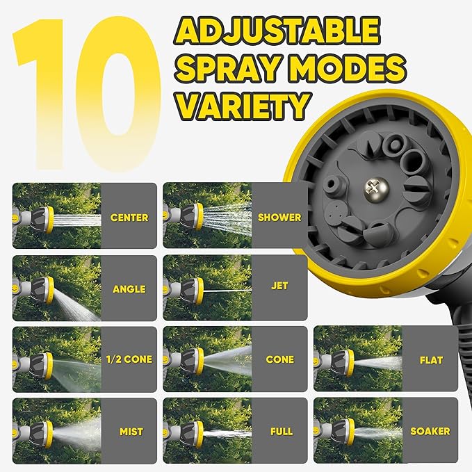 SILVEL Retractable Garden Hose Reel – 5/8 in x 110FT Heavy Duty Automatic Hose Reel Wall Mounted, UV Resistant with 10 Pattern Nozzle, Any Length Lock & Slow Return System, 180°Swivel Bracket, Yellow