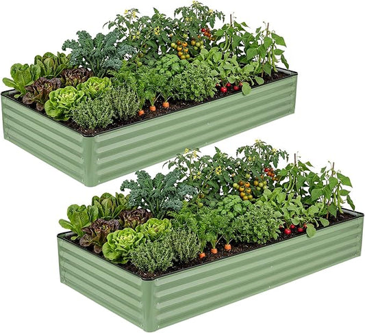 Galvanized Raised Garden Bed – 2 Pack 6x3x1 Ft Patented Leak-Proof Planter Box Outdoor Gardening Metal Raised Garden Beds Kits for Veggies, Herbs & Flowers (Green)
