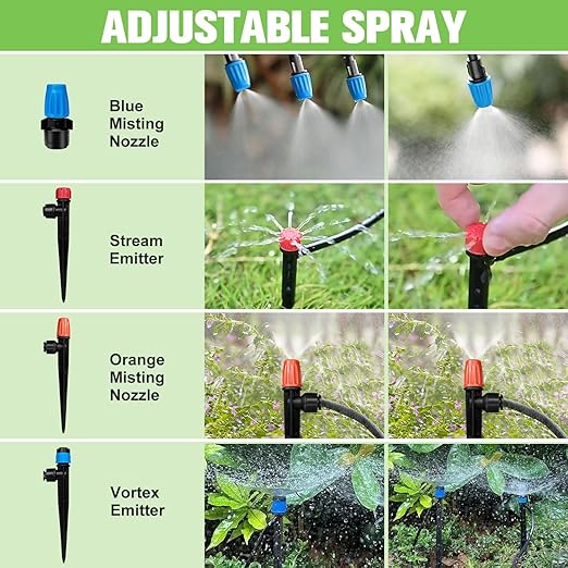 230FT Drip Irrigation System for Garden with 40 Nozzles & Emitters, Garden Watering System with 1/2" & 1/4" Tube and Barbed Fittings - Adjustable Sprinklers Kit for Greenhouse, Lawn, Raised Bed