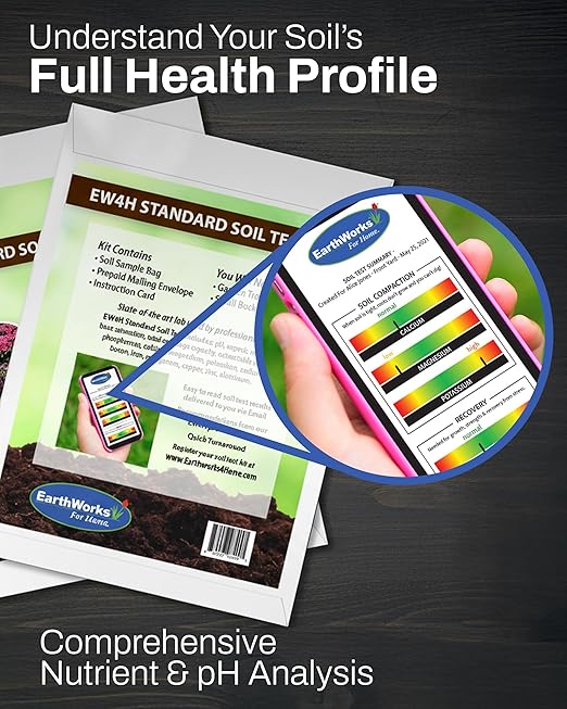 EarthWorks EW4H Soil Test Kit, Complete pH and Nutrient Lab Analysis, Mail-in Sample for Fast Results, Ideal for Garden, Lawn, Turf & Home Use, 1 Pack