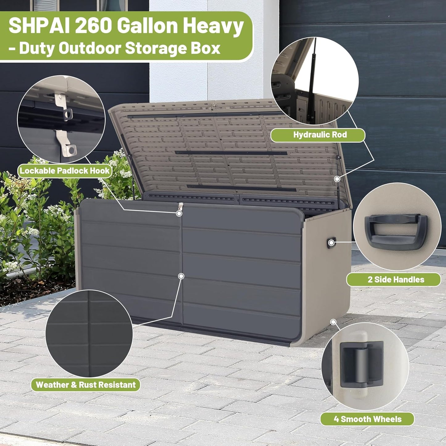 Resin Deck Box 160 Gallons, Large Heavy-Duty Outdoor Storage Box, Lockable & Waterproof Patio Outside Storage Box for Patio Furniture, Tools, Pool Supplies
