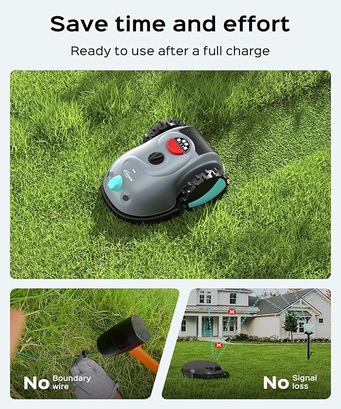 V100 Robot Lawn Mower with HD Vision Navigation, Smart Obstacle Detection, Collision Sensors, Adjustable Cutting Height, Low-Noise Operation—Perfect for Small Lawns up to 1,600 sq ft.