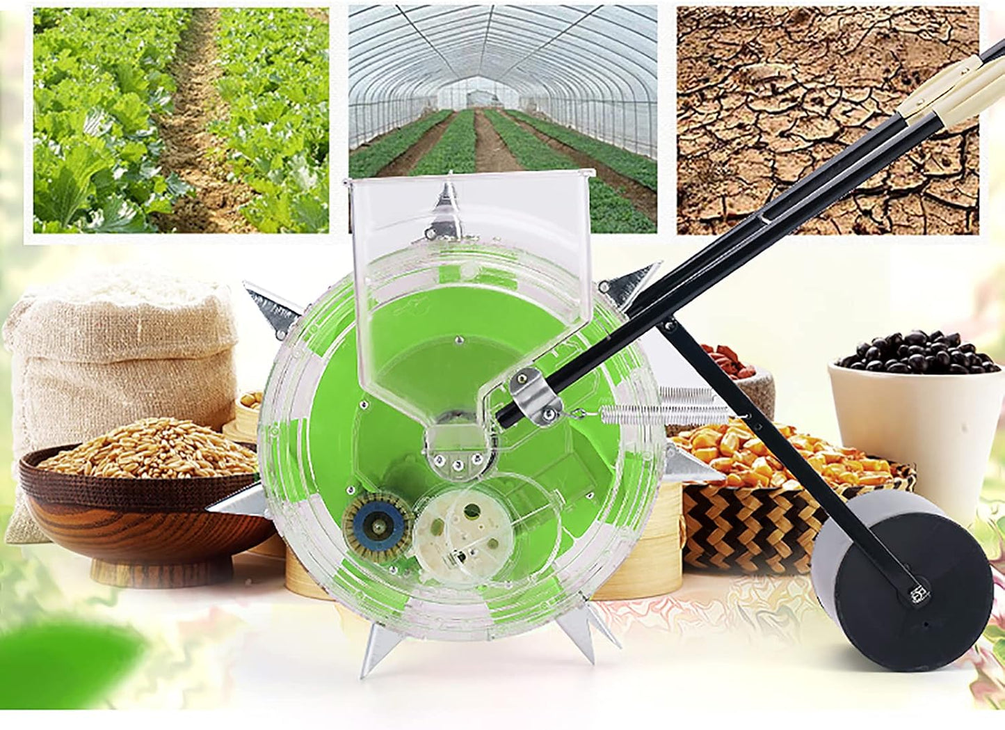 Garden Seeder Row Planter, Hand Push Seeder Machine w/12 Holes Row Seeding Sowing & Fertilizer Applicator, Walk-Behind Row Crop Planter for Sowing Seeds, Corn, Soybeans, Peanuts, Mung Beans, Sunflower