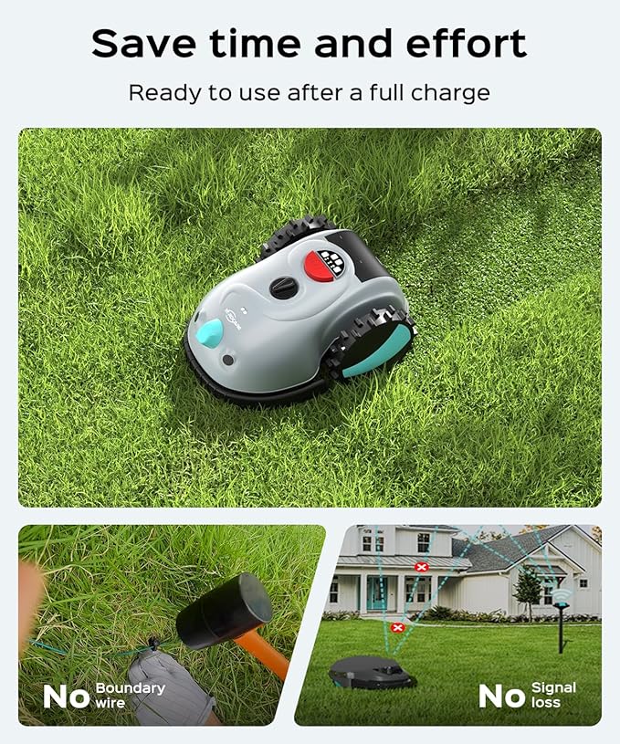 V100 Robotic Lawn Mower – Visual Navigation & Smart Obstacle Avoidance, Adjustable Cutting Height 0.8–2.4 in, Low-Noise Auto Mowing for Small Lawns up to 1,600 sq ft