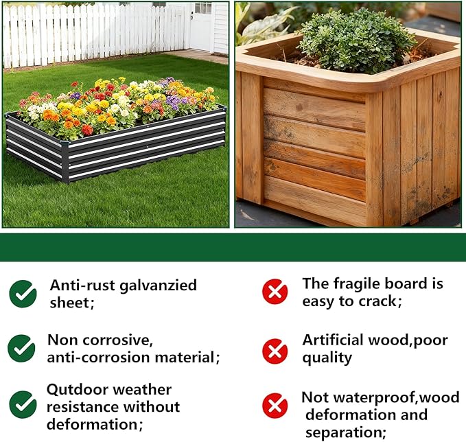 Vengarus 8x4x1FT (2 Pack) Galvanized Raised Garden Bed Kit, Outdoor Metal Planter Box for Vegetables, Rectangular Steel Container, Easy Assembly (Black)