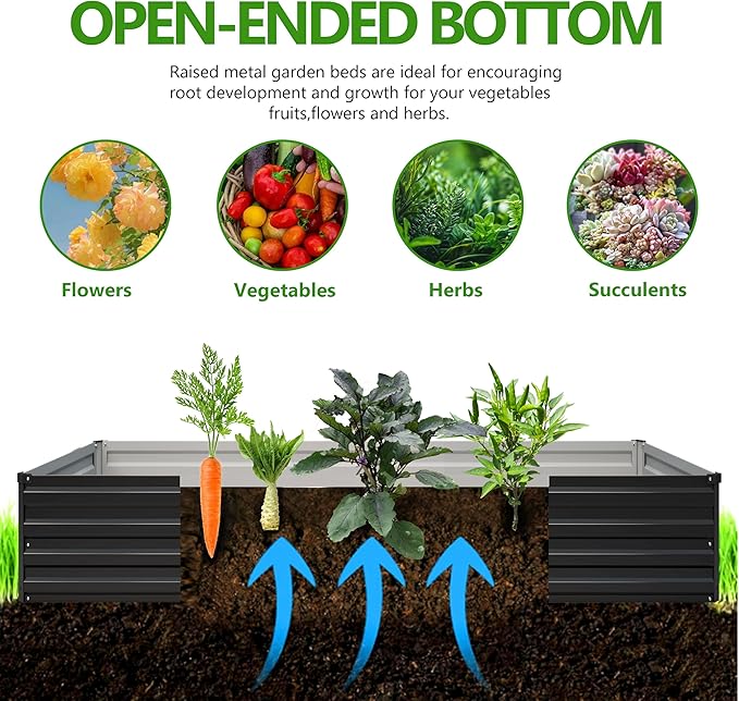 2PCS 9x3x1ft Galvanized Raised Garden Bed Kit, Galvanized Planter Raised Garden Boxes Outdoor, Large Metal Raised Garden Beds for Vegetables,Black