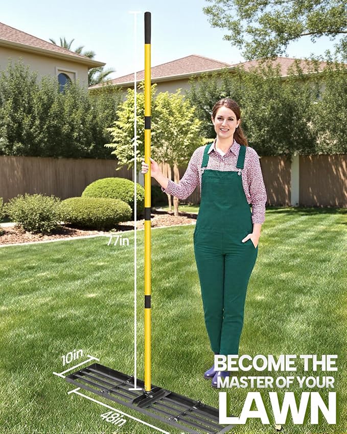 Joyhalo Lawn Leveling Rake, 48 Inch Yard Lawn Leveling for Soil with 78" Adjustable Steel Handle, Heavy Duty Effort Saving Landscape Lawn Leveler for Yard Garden Golf Course Soil Sand Dirt Grass