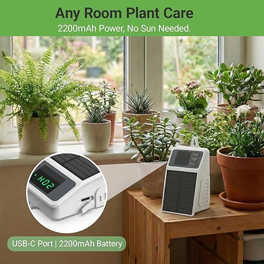 Automatic Solar drip Irrigation System (Solar/USB-C Dual Power), DIY Solar Watering System with Programmable Timer for 15 Potted Plants, IPX5 Auto Watering Kit for Indoor, Balcony, Garden & Vacation