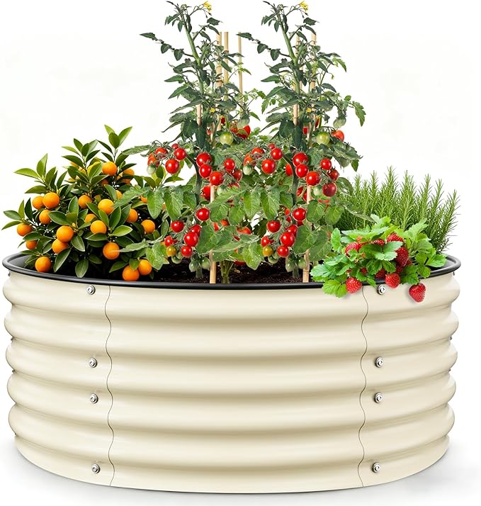 Gruper Galvanized Raised Garden Bed, 3.5ft x 17'' Tall Round Metal Planter Raised Garden Boxes Outdoor for Vegetable Fruits Flower Herb, Anti-Rust and Sturdy & Easy-Setup