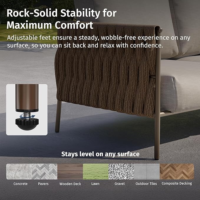 East Oak 3-Piece Patio Furniture Set | Armchairs & Coffee Table | Outdoor Furniture with Cushions | Deep Seating Modern Conversation Set | Garden, Porch, Balcony & Backyard | Chestnut & Apricot