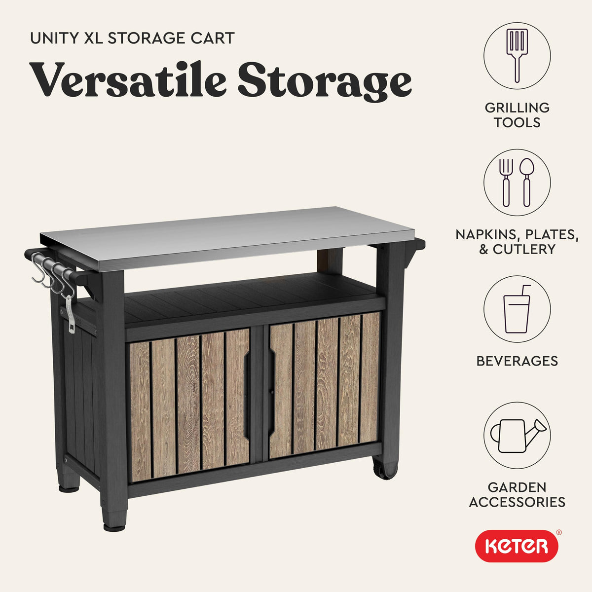 Unity XL Outdoor Entertainment Cart with Wood‑Look Finish (Ashwood)