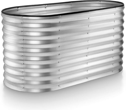 Plant & Plot Galvanized Raised Garden Beds Outdoor // 4×2×2 ft Planter Raised Beds for Gardening, Vegetables, Flowers // Large Metal Garden Box (Silver) // Patented Tool-Free Design