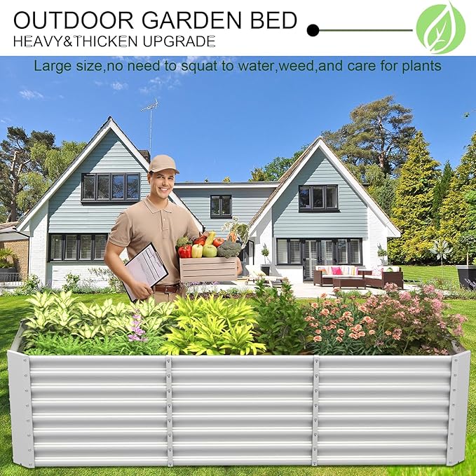 FRIZIONE 8FT(L)×2FT(W)×2FT(H) Raised Garden Bed Outdoor for Flower, Garden Planter Box for Vegetable, Raised Garden Beds for Herb, Succulent, White