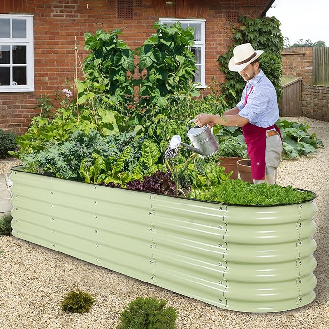 Aoodor 9-in-1 Modular Aluzinc Metal Raised Garden Bed, 89" L x 17.7" W x 17" H, Outdoor Planter Box for Vegetables, Flowers, and Herbs, Olive Green