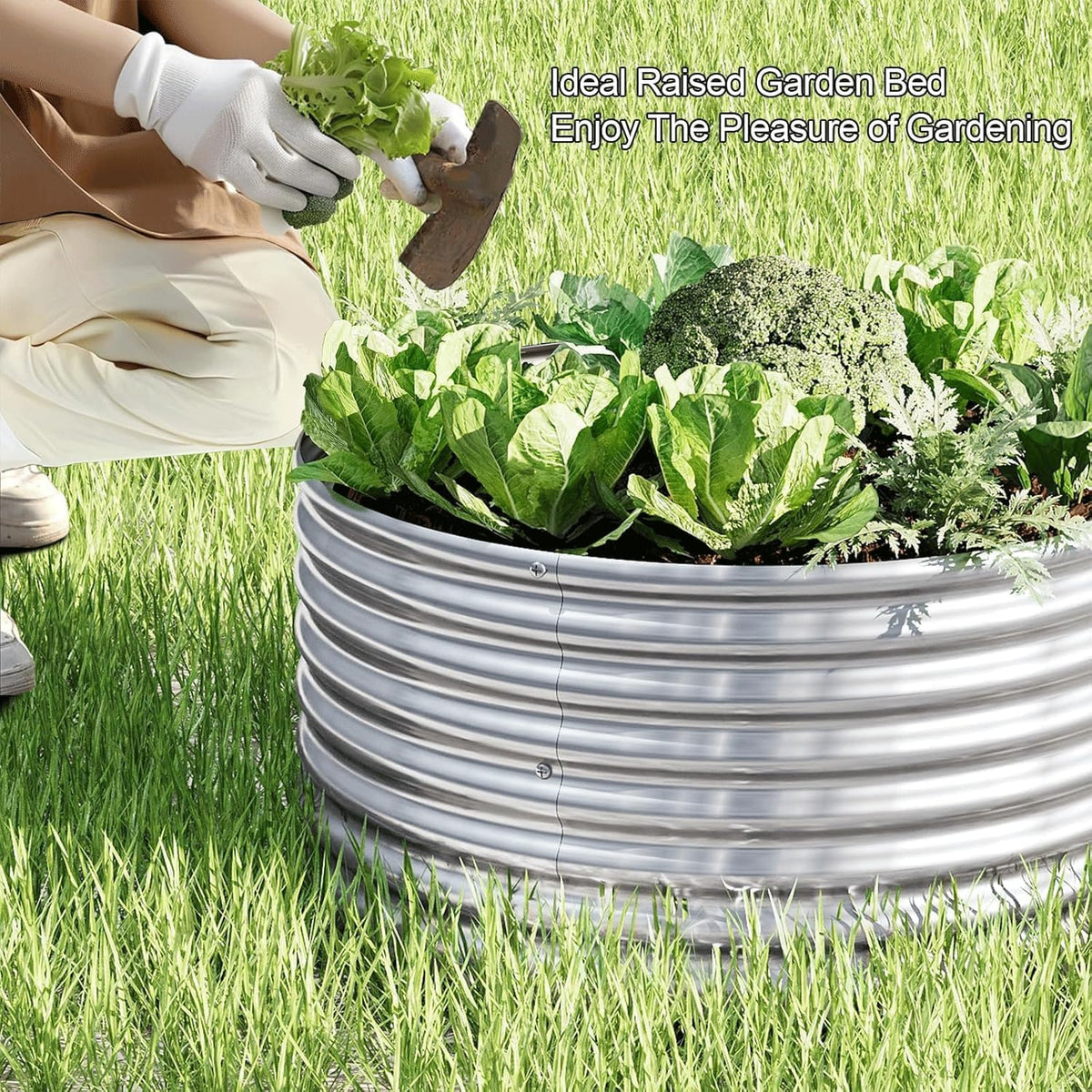 4 Pack Tall 2x2x1.5FT Round Corrugated Galvanized Steel Raised Garden Bed Outdoor (Silver / 2x2x1.5FT)