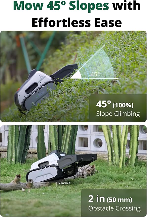 One Robotic Lawn Mower for Large Yards up to 1.73 Acres, Handles 45° (100%) Slopes, RTK-VSLAM Navigation, AI Obstacle Avoidance, No Perimeter Wire, Multi-Zone Mapping, Cut Height 1.2 to 4"