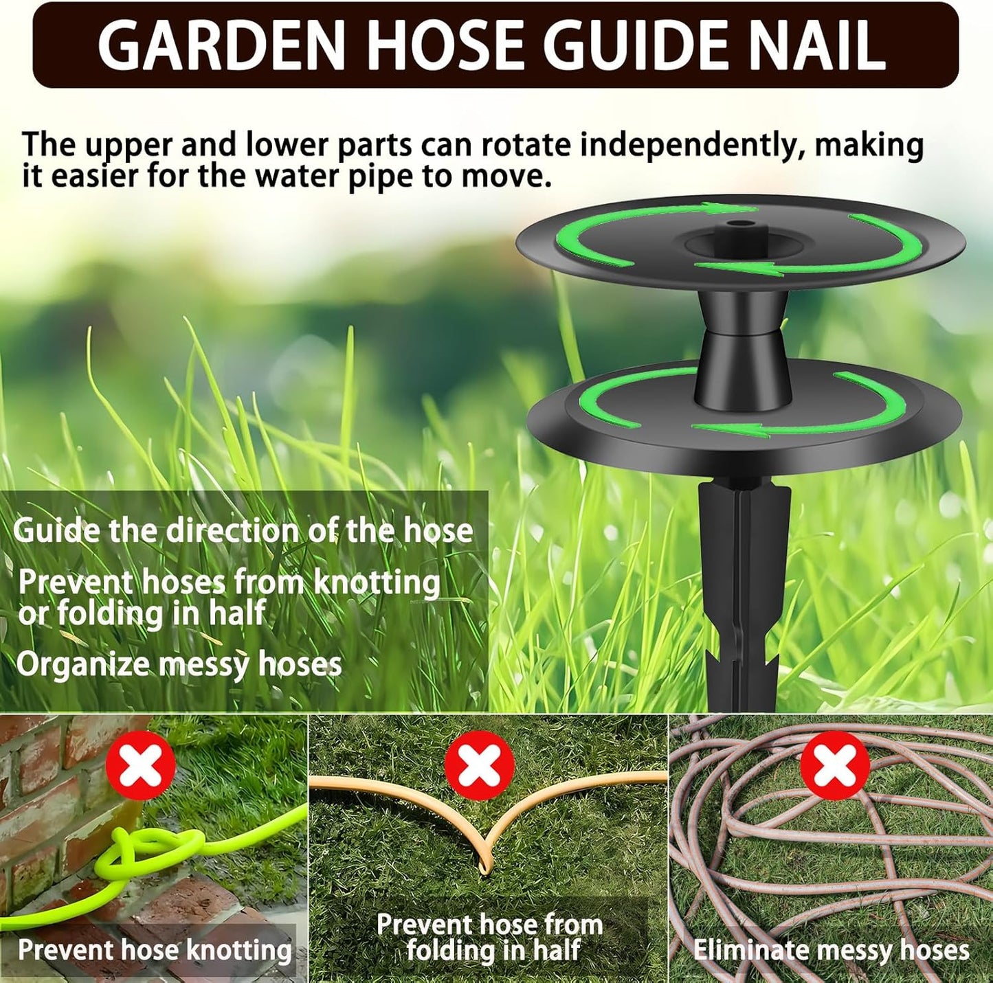 6 PCS Garden Hose Guide Spike,Hose Guide Stake Heavy Duty Pure Metal Hose Roller Guide,Keep Flowering Hose Out of Flower Beds,Rustproof Coated Garden Hose Stake for Yard,Lawn Hose Roller Support