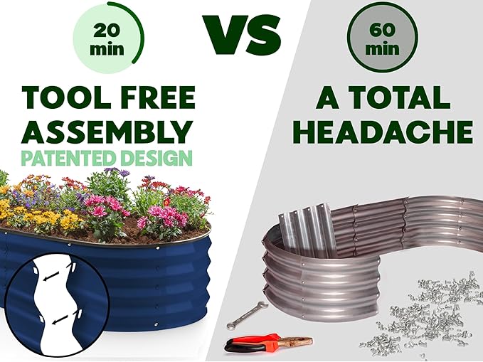 Plant & Plot Galvanized Raised Garden Beds Outdoor // 4×2×1 ft (2-Pack) Planter Raised Beds for Gardening, Vegetables, Flowers // Large Metal Garden Box // Patented Tool-Free Design (Navy)