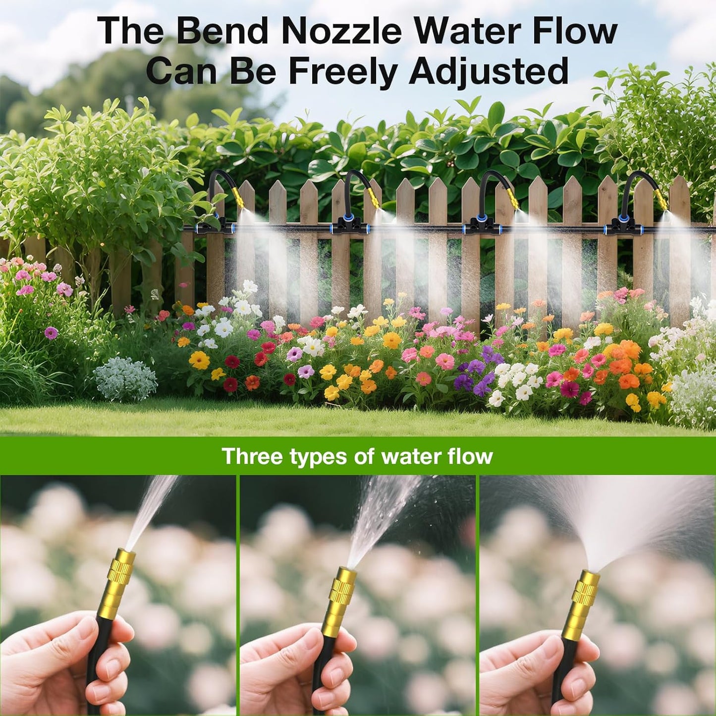 Mixc 200Ft 1/4" Drip Irrigation System,2025-Upgrade Garden Irrigation Kit with 32pcs Adjustable Copper Nozzles,Automatic Atomizing Watering System for Outdoor Plants,Raised Bed,Yard,Potted Plant,Lawn