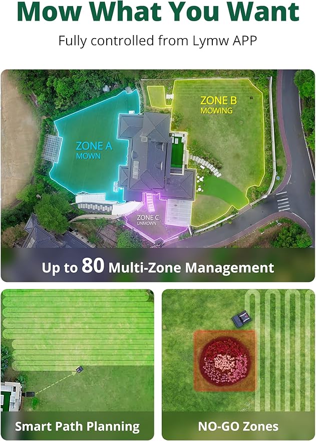 One Robotic Lawn Mower for Large Yards up to 1.73 Acres, Handles 45° (100%) Slopes, RTK-VSLAM Navigation, AI Obstacle Avoidance, No Perimeter Wire, Multi-Zone Mapping, Cut Height 1.2 to 4"